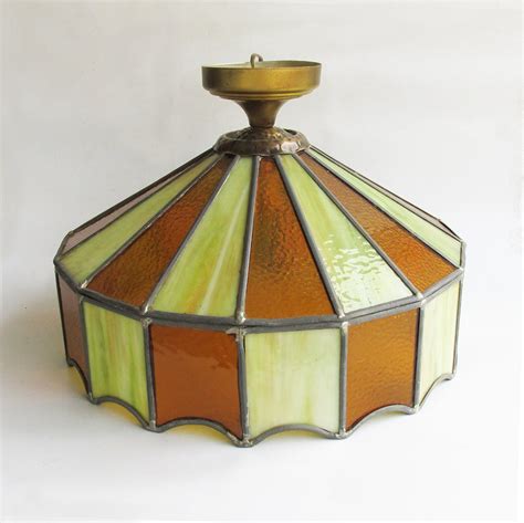 Mid Century Stained Glass Swag Lamp Green And Gold Etsy Swag Lamp