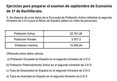 Ejercicios para preparar el examen de septiembre de Economía de 1º de