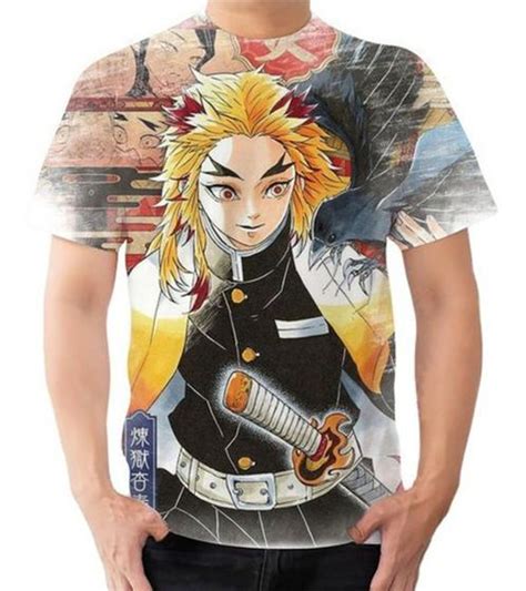 Camisa Camiseta Kimetsu No Yaiba Rengoku Hashira Fogo 9 Estilo Vizu