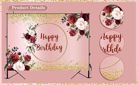 Sensfun Burgundy Floral Birthday Backdrop For Women Red