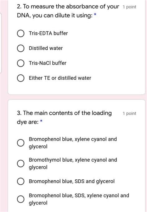 Solved 2 To Measure The Absorbance Of Your Point Dna You Can Dilute It Using Tris Edta