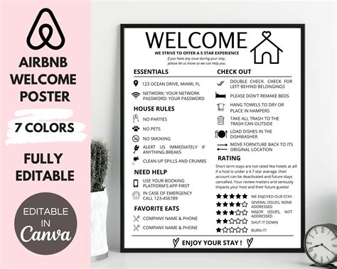 Airbnb Welcome Sign Template Editable Airbnb Welcome Poster Etsy