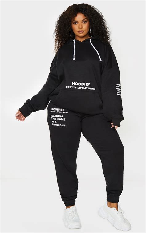 Plt Plus Black Oversized Fit Graphic Hoodie Plus Size Prettylittlething Usa