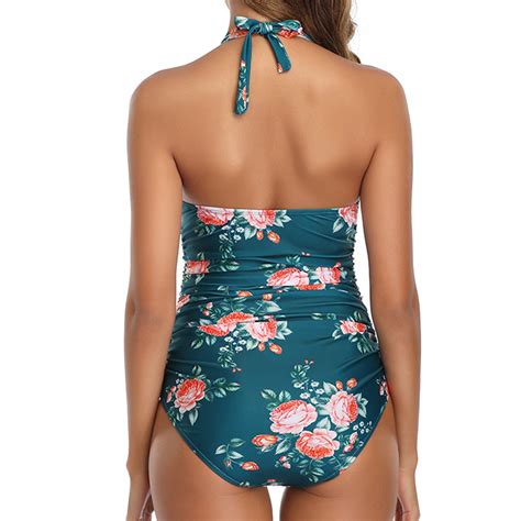 MAILLOT DE BAIN Sexy Bikini Backless Col V Cou Sétaire Dame Bandage Plissé Monokini style Blue