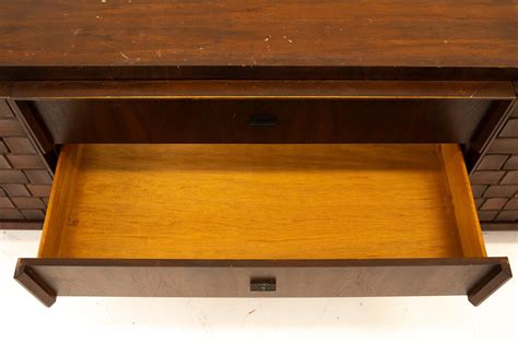 Paul Evans Style Canadian Brutalist Mid Century Walnut 9 Drawer Lowboy Dresser For Sale At