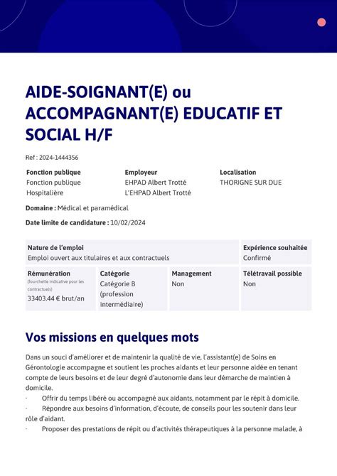 Offre D Emploi Aide Soignant E Ou Accompagnant E Ducatif Et Social