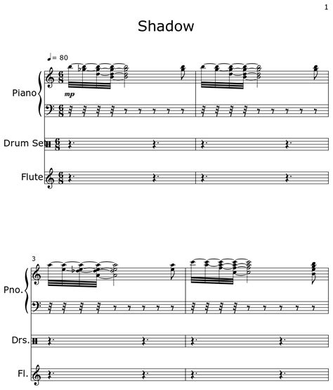 Shadow Sheet Music For Piano Drum Set Flute