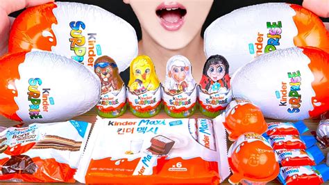 Asmr Giant Kinder Joy Surprise Eggs Chocolate Party Dessert Mukbang 킨더