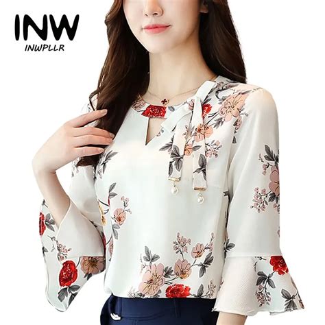 2017 Nuevo verano otoño blusa Mujer Tops estampado Floral camisetas