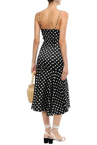 Caroline Constas Kai Polka Dot Stretch Silk Satin Midi Slip Dress The