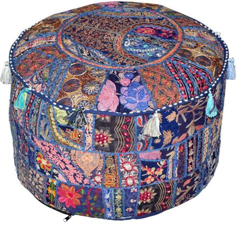 Bohemian Patchwork Pouf Ottoman Vintage Indian Pouf Pouffe Pouffes