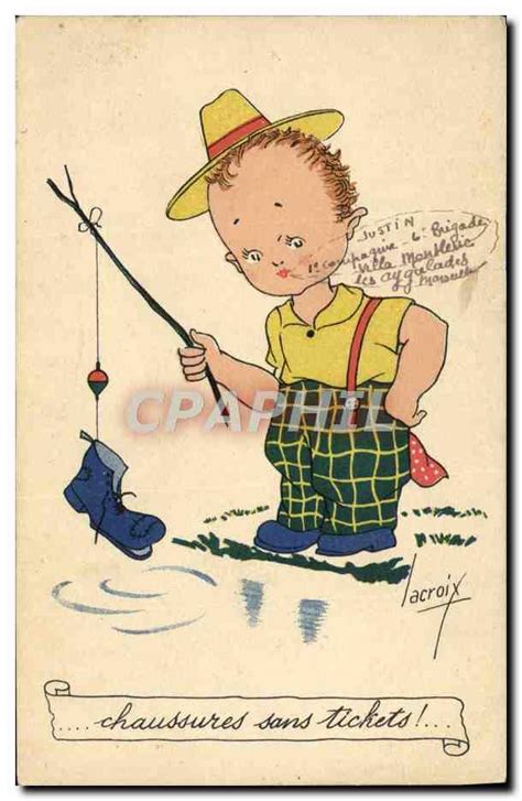 Carte Postale Ancienne Fantaisie Illustrateur Lacroix Enfant Peche