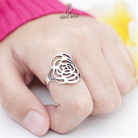 Jual Cincin Wanita Perak 925 Asli Bali Silver Lebar Kembang Mawar