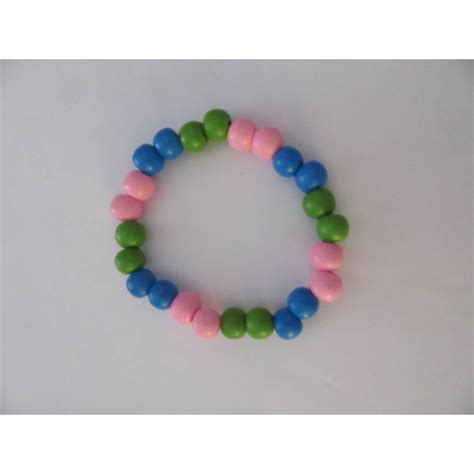 Perlenarmband Mit Holzperlen Blau Grün Rosa