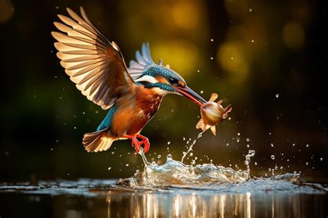 Premium Ai Image Kingfisher Catching A Fish In A River