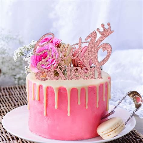 Buy 25 Pcs Birthday Cake Topper Rose Gold Glitter Sweet Sixteen