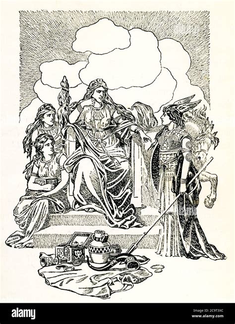 This Illustration Shows A Valkyrie Before The Goddess Freya In Norse