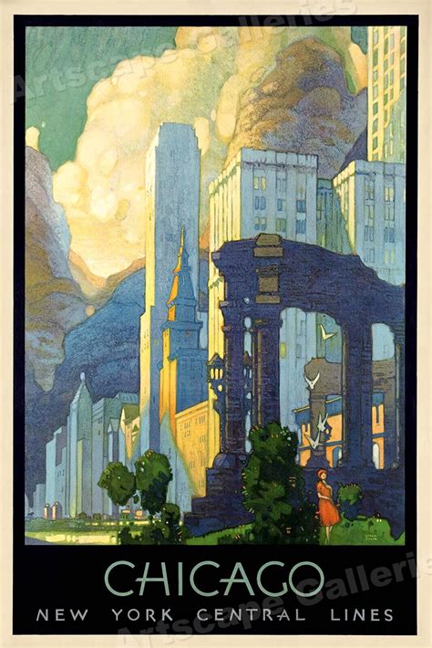 1920s Art Deco Chicago Vintage Style NY Central Line Travel Poster ...