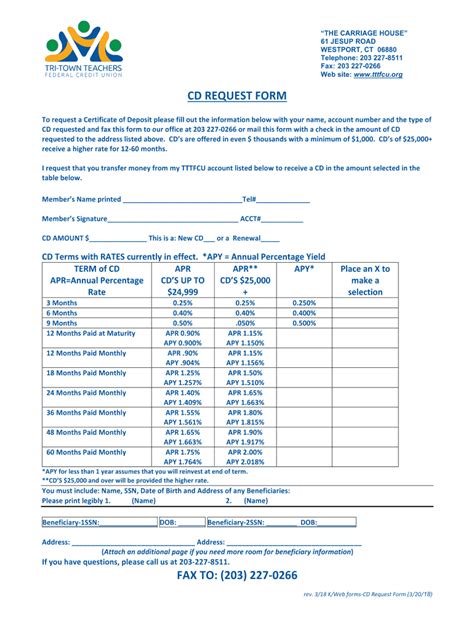 Fillable Online CD REQUEST FORM Rev Tttfcu Org Fax Email Print