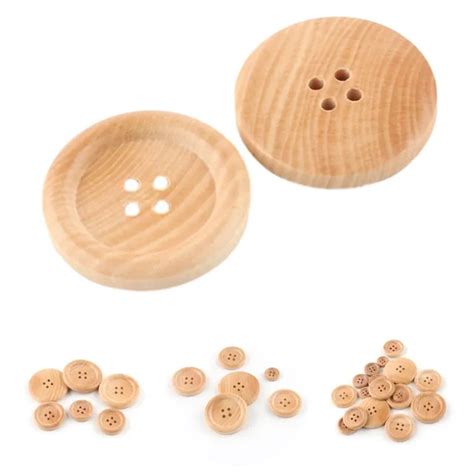 ASSORTIMENT DE BOUTONS ronds en bois naturel 20 pièces 4 trous