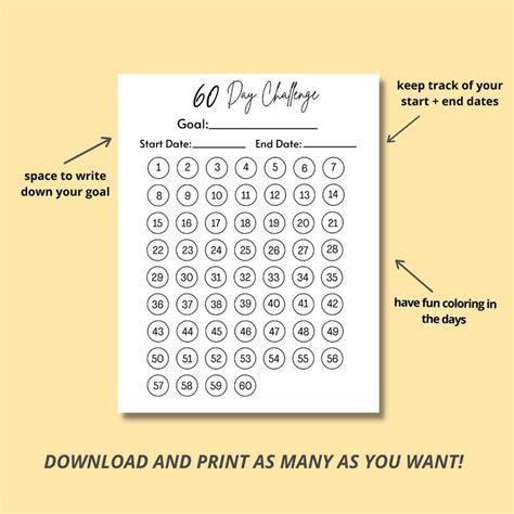 60 Day Challenge Tracker Printable Goal Progress Tracker Etsy