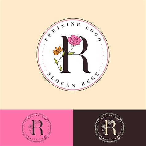 Logotipo Femenino Floral De La Letra R Vector Premium