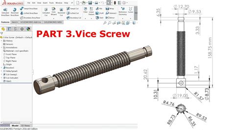 SolidWorks Tutorial Design Of Bench Vice Part 3 Vice Screw YouTube