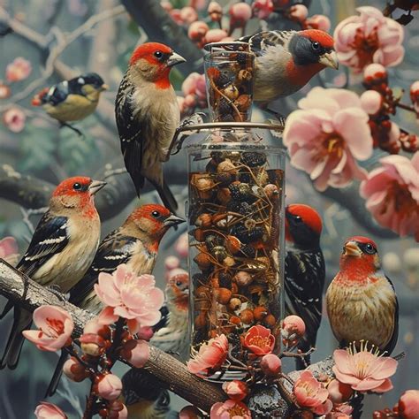 Premium Photo A Group Of Grosbeaks Congregating At Wallpaper