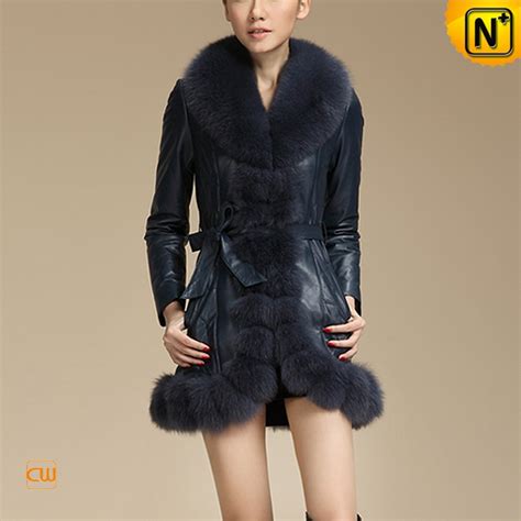 Women Slim Luxury Fox Fur Leather Coat Cwmalls