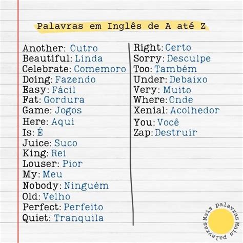 100 Palavras em Inglês de A até Z