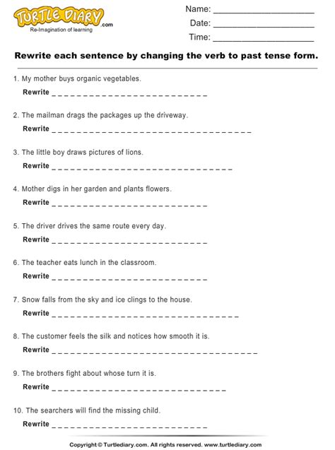 Verb Tenses Change To Past Tense Form Worksheet Turtle Diary