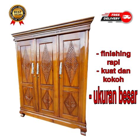 Jual Lemari Jati Lemari Kayu Jati 3 Pintu Jumbo Shopee Indonesia