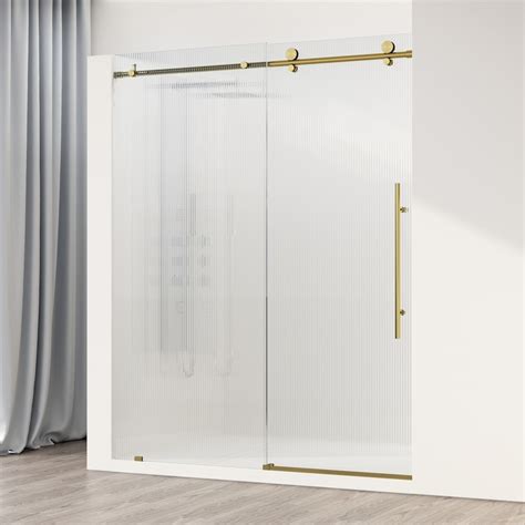 Vigo Elan E Class 60 In X 76 In Frameless Sliding Shower Door In Matte Gold With Fluted