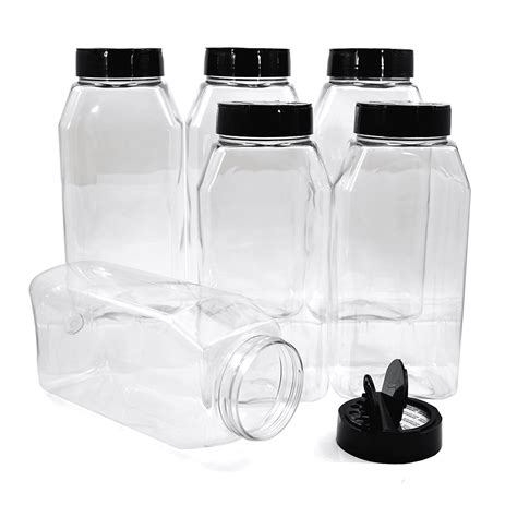 Clear Plastic Jars With Lids For Spices Herbs Powder 32 Oz 6 Pack