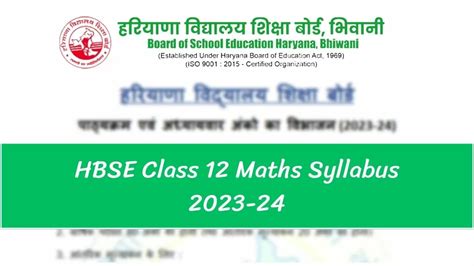 Hbse Class Maths Syllabus Class Th Maths Syllabus