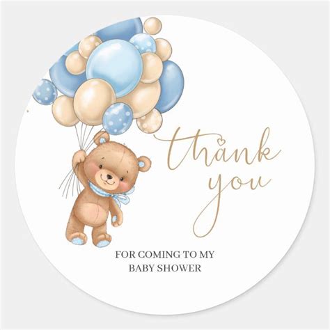 Teddy Bear Blue Balloons Baby Shower Thank You Cla Classic Round