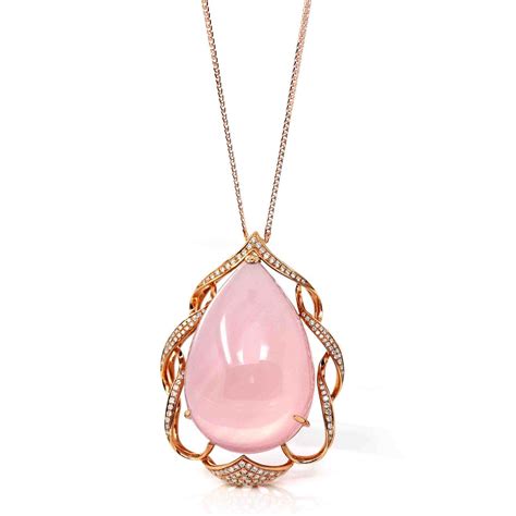 18k Rose Gold Royal Rose Quartz Pendant Necklace With Diamonds For Sale At 1stdibs