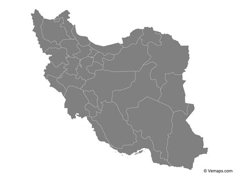 Grey Map of Iran with Provinces | Free Vector Maps