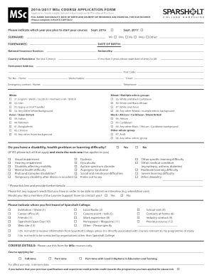 Fillable Online Msc Msc Course Application Form Fax Email