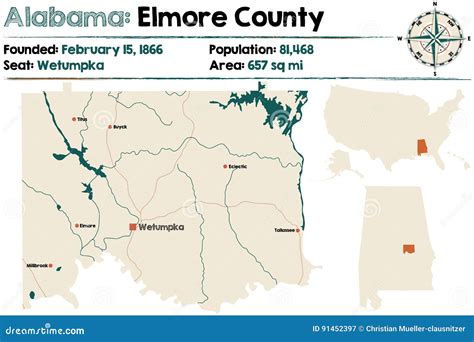 Alabama: Elmore County Map Cartoon Vector | CartoonDealer.com #91452397