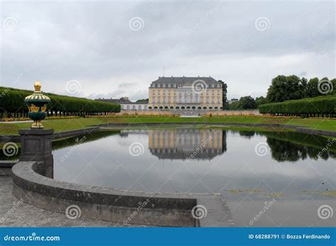 View of the Castle from the Center of Bruhl Garden in Germany Stock Image - Image of lined, view ...