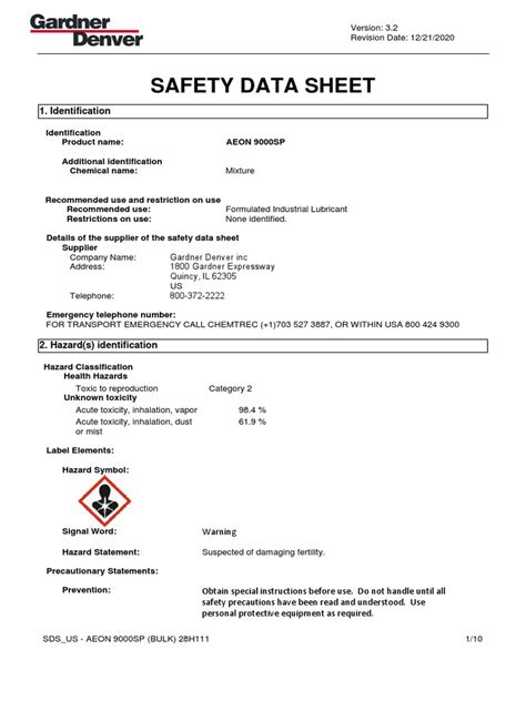 Aeon 9000sp Sds Pdf Personal Protective Equipment Toxicity