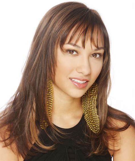 Long Straight Brown Hairstyle With Bangs And Blonde Highlights