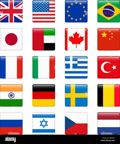 Set Popular Country Flags Glossy Round Icon Set Vector Image Images