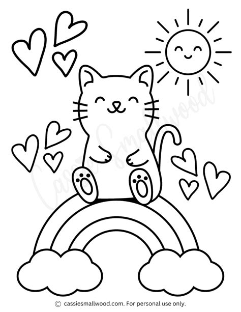 Rainbow Cat Coloring Page Cassie Smallwood