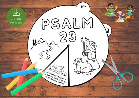 Psalm 23 Bible Coloring Wheel Craft English Printable Bible Activity Sunday School Homeschool