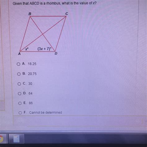 Given That ABCD Is A Rhombus What Is The Value Of X Brainly