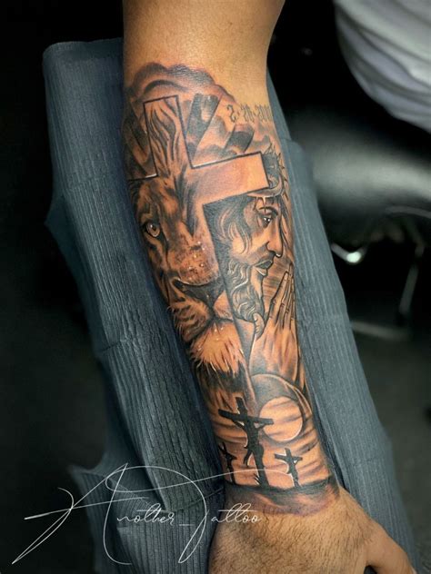 Lion Jesus Tattoo | Arm tattoos for guys, Arm tattoos for guys forearm ...