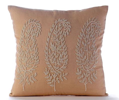 16x16 Decorative Beige Throw Pillow Cover Custom Etsy Embroidered