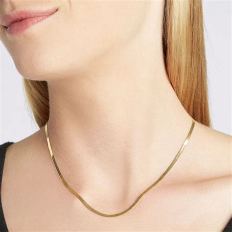 14K Yellow Gold 2mm Herringbone Necklace 40 45 50cm Etsy UK